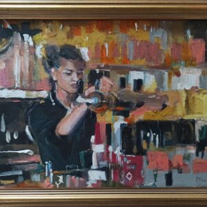 Janczy Karolina, Przy Barze, Olej Na Płycie, 45x60cm (oprawiony)