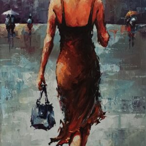 Jesień Marian, W Deszczu, Akryl Na Płótnie, 50x25 Cm